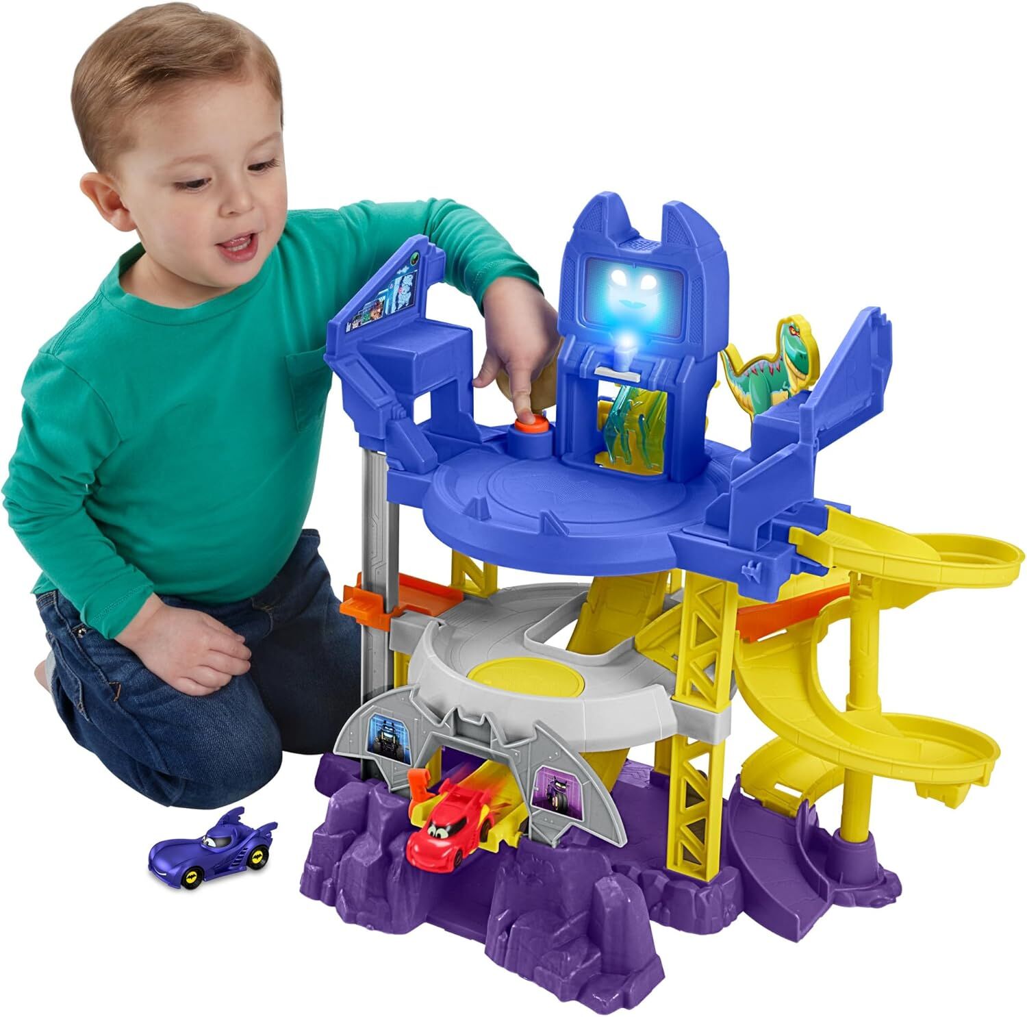 Fisher-Price DC Batwheels Oyuncak Araba Yarışı Pisti Oyun Seti, Işıklar ve Sesler ile Fırlatma ve Yarış Batcave, Bam The Batmobile & Redbird Araçları, Yaş 3+ Yaş