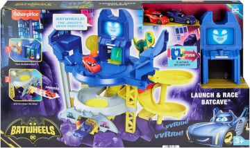 Fisher-Price DC Batwheels Oyuncak Araba Yarışı Pisti Oyun Seti, Işıklar ve Sesler ile Fırlatma ve Yarış Batcave, Bam The Batmobile & Redbird Araçları, Yaş 3+ Yaş