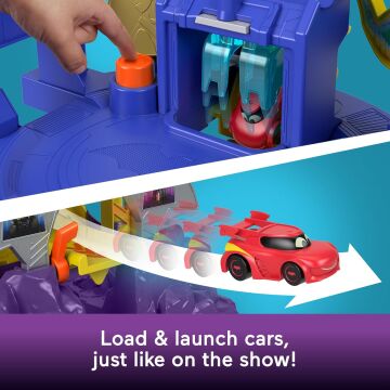 Fisher-Price DC Batwheels Oyuncak Araba Yarışı Pisti Oyun Seti, Işıklar ve Sesler ile Fırlatma ve Yarış Batcave, Bam The Batmobile & Redbird Araçları, Yaş 3+ Yaş