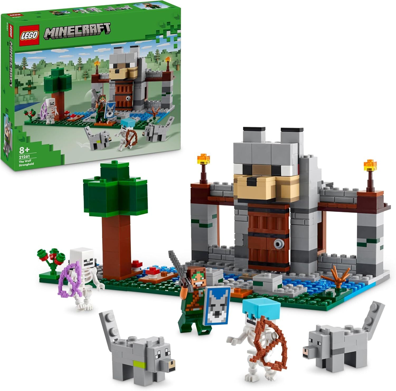 LEGO Minecraft Kurt Kalesi 21261-8 Yaş ve Üzeri Macera Oyunları Seven Çocuklar İçin İskelet Kaşif İçeren Yaratıcı Oyuncak Yapım Seti (312 Parça)