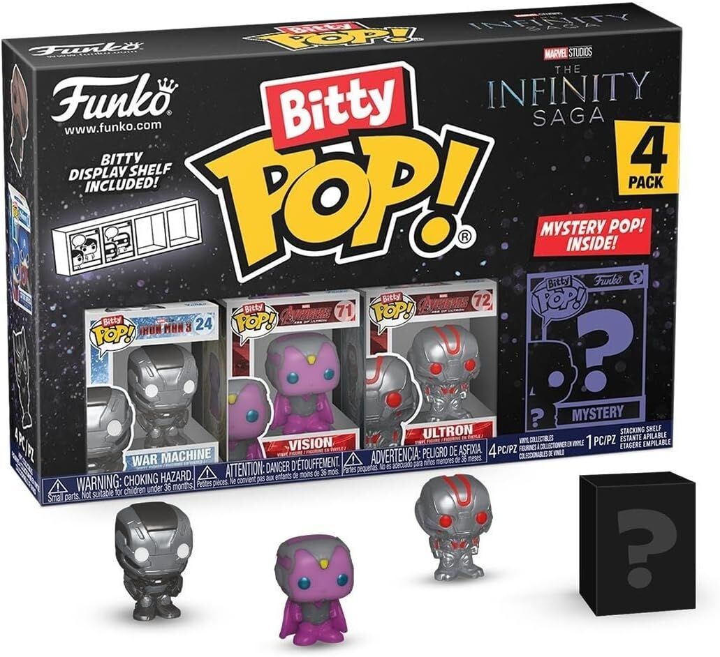 Funko Bitty Pop! Marvel - Iron Man - War Machine, Vision, Ultron ve Sürpriz Mini Gizem Figürü - 2,2 cm - Marvel Comics Koleksiyonlanabilir - İstiflenebilir Raf Dahil, Hediye Fikri