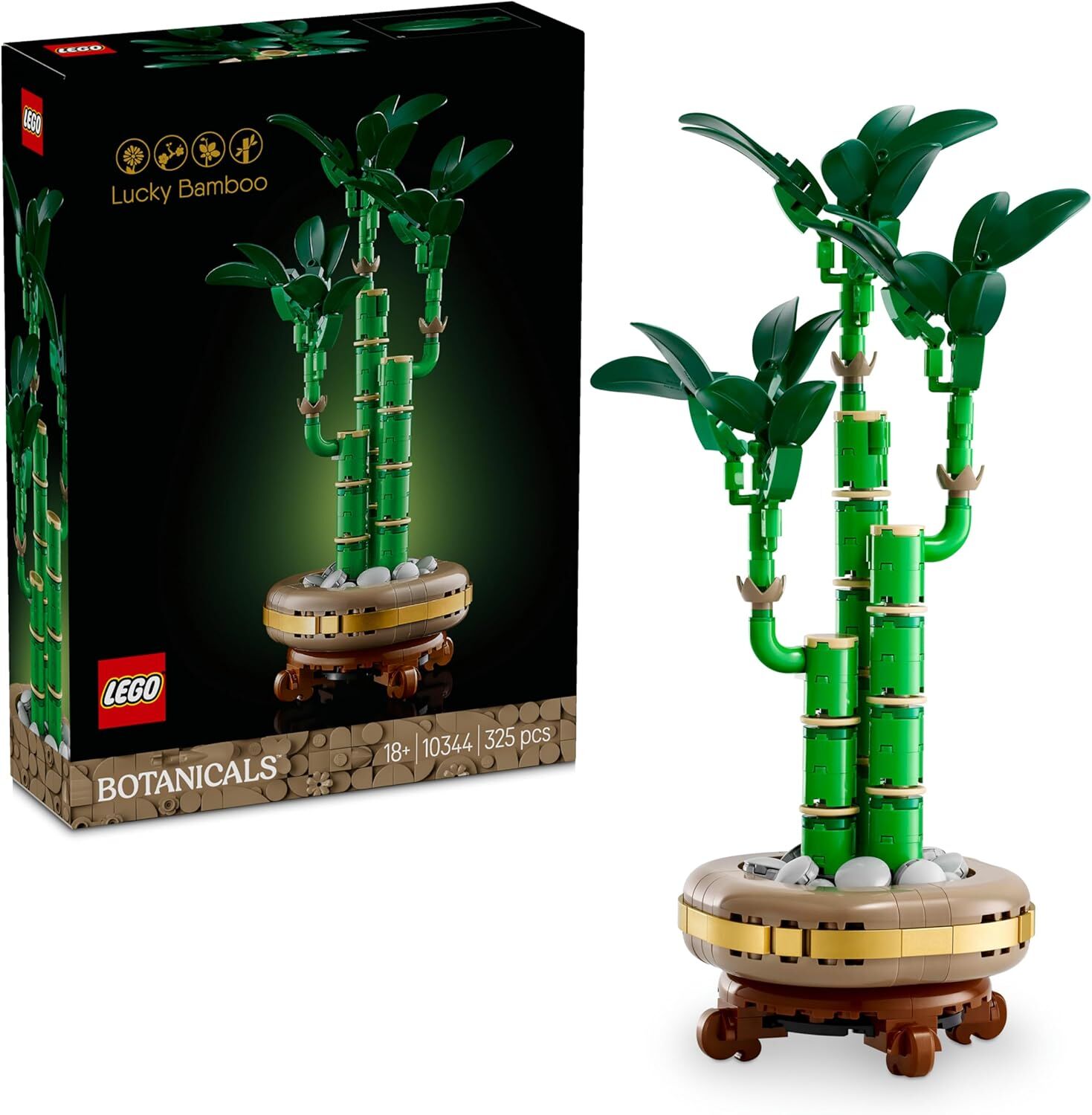 LEGO Botanicals Şans Bambusu 10344 – Yetişkin Kadın ve Erkekler için Bambu Sapları, Çakıl Taşları ve Ahşap Efektli Saksı İçeren Dekoratif Bitki Seti, Ev ve Ofis Dekorasyonu Hediye Fikri (325 Parça)