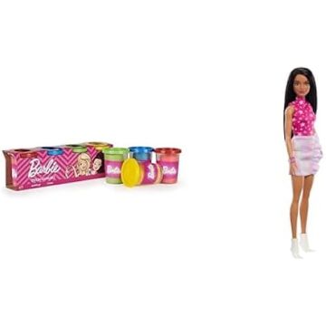 Barbie Oyun Hamuru 4'lü Paket - (4 * 100 Gr) ve Barbie Büyüleyici Parti Bebekleri (Fashionistas) - Yıldız Deseni Kıyafetli Bebek