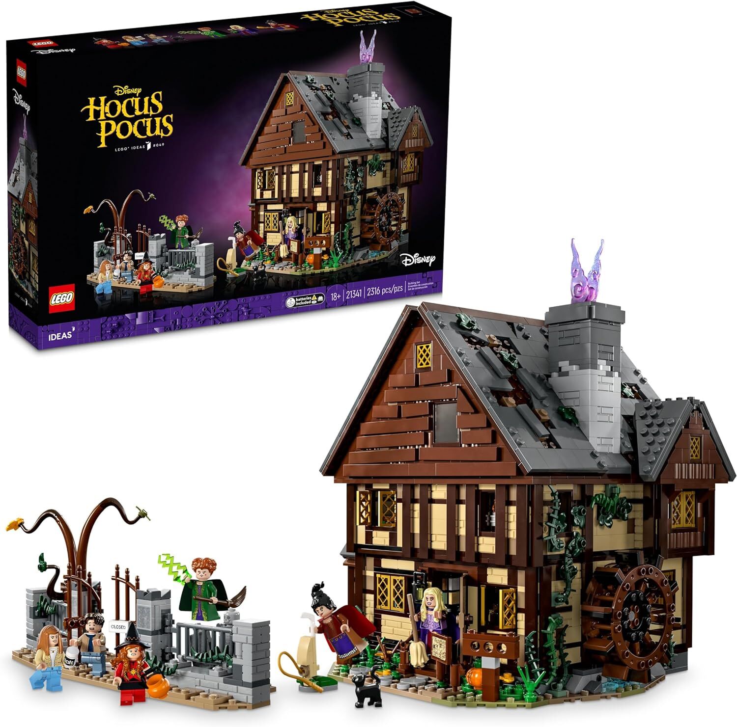 LEGO Fikirler Disney Hocus Pocus: Sanderson Sisters'ın Kulübe Koleksiyon Yapı Seti, Disney Movie Hocus Pocus'un Yetişkinler ve Hayranları için Eşsiz Hediye Fikri, Sanderson Kardeş Minifigürlerini