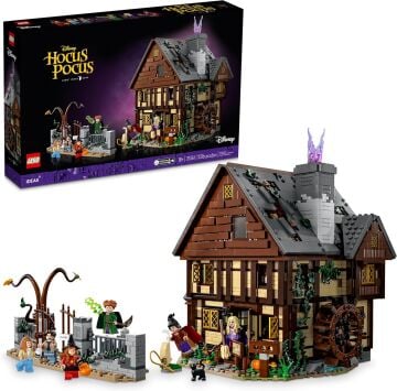 LEGO Fikirler Disney Hocus Pocus: Sanderson Sisters'ın Kulübe Koleksiyon Yapı Seti, Disney Movie Hocus Pocus'un Yetişkinler ve Hayranları için Eşsiz Hediye Fikri, Sanderson Kardeş Minifigürlerini