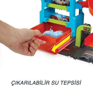 Hot Wheels City Mega Araba Yıkama, 1 adet Renk Değiştiren Arabalar aracı, sıcak ve soğuk su tankları ile HDP05