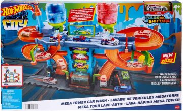 Hot Wheels City Mega Araba Yıkama, 1 adet Renk Değiştiren Arabalar aracı, sıcak ve soğuk su tankları ile HDP05