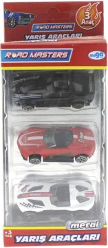 Die Cast Metal 3'lü Yarış Arabaları Siyah Araçlı