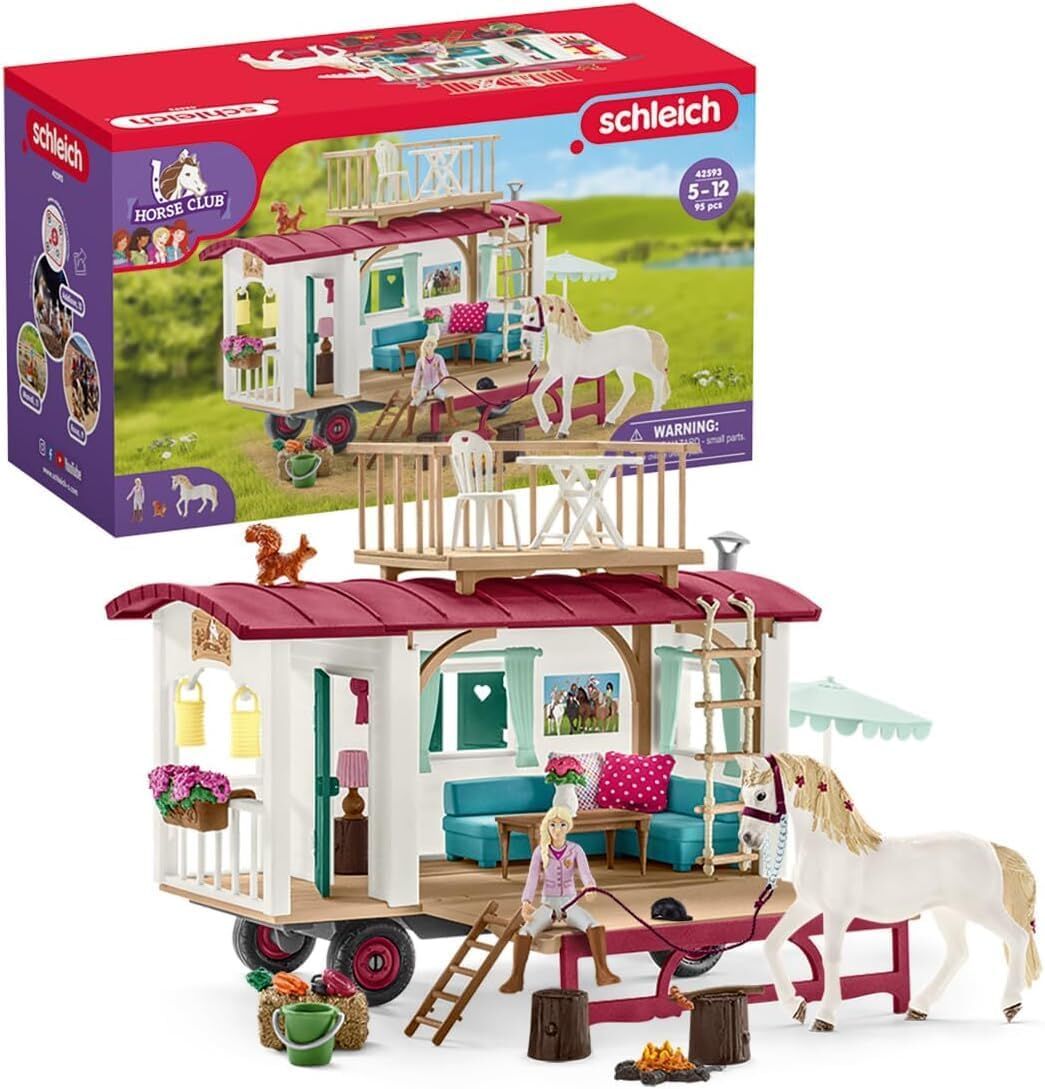 Schleich Horse Club 95-Parça Kız ve Erkek Çocuklar için At Oyun Seti, Gizli Kulüp Toplantıları için Kampçı Oyuncak Bebek ve At Oyuncaklarıyla Oyun Seti