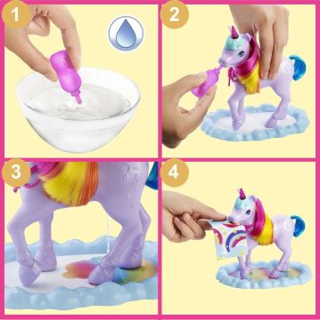Barbie Dreamtopia Bebek ve Tek Boynuzlu At, renk değiştiren tuvaletiyle tek boynuzlu at ve 18 aksesuar, 3-7 yaş GTG01