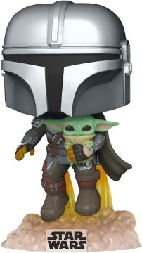 Funko POP Vinyls Star Wars : The Mandalorian Mando Flying With Jet Display Stand Holding Baby Yoda In His Arms Pack Collectible Toy - Funko POP! 50959