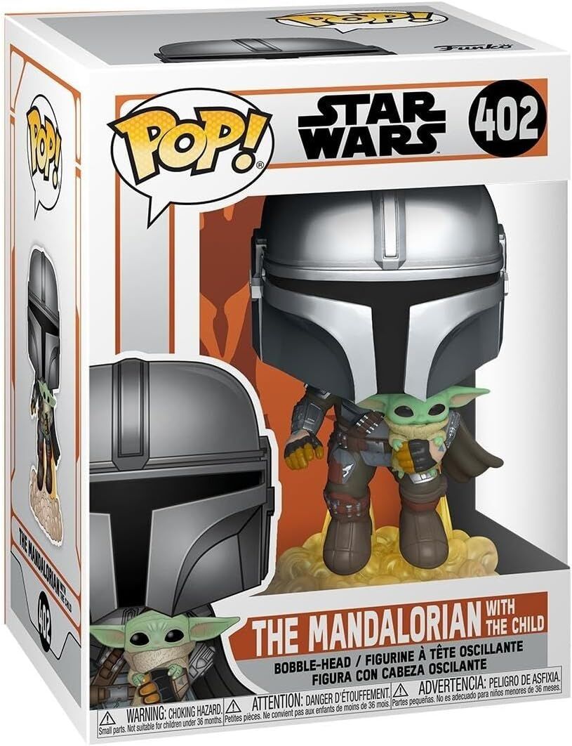 Funko POP Vinyls Star Wars : The Mandalorian Mando Flying With Jet Display Stand Holding Baby Yoda In His Arms Pack Collectible Toy - Funko POP! 50959
