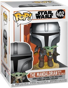 Funko POP Vinyls Star Wars : The Mandalorian Mando Flying With Jet Display Stand Holding Baby Yoda In His Arms Pack Collectible Toy - Funko POP! 50959