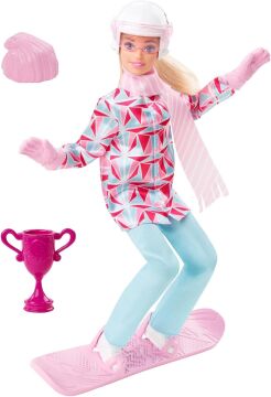 Barbie Snowboard Sporcusu Bebek (30 cm), ceket, pantolon, atkı, kask, snowboard tahtası ve kupa, 3 yaş ve üzeri HCN32