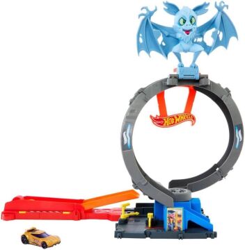 Hot Wheels Şehir Oyuncak Araba Parça Seti, Ayarlanabilir Döngü ve Başlatıcılı Yarasa Döngüsü Saldırısı, 1:64 Ölçekli Oyuncak Araba