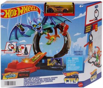 Hot Wheels Şehir Oyuncak Araba Parça Seti, Ayarlanabilir Döngü ve Başlatıcılı Yarasa Döngüsü Saldırısı, 1:64 Ölçekli Oyuncak Araba