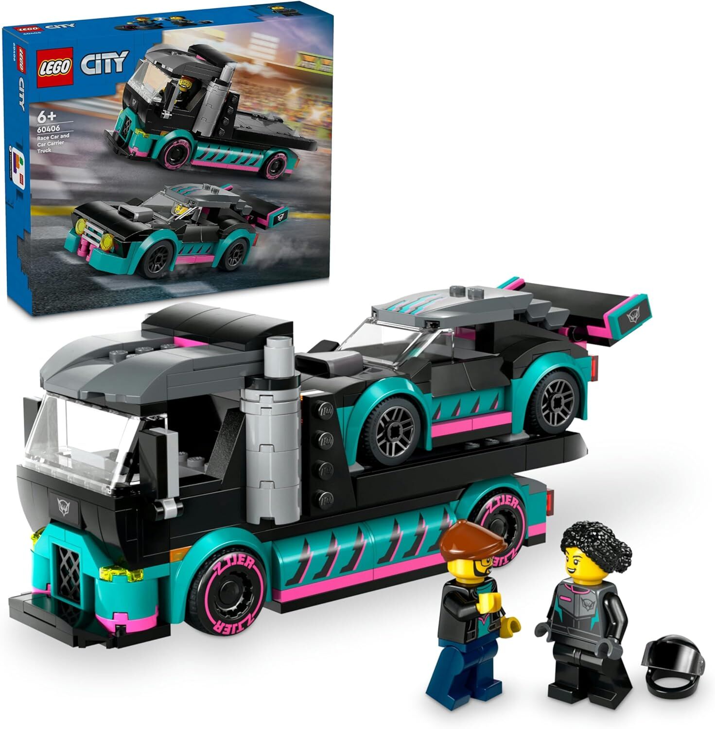 LEGO City Yarış Arabası ve Araba Taşıyıcı Kamyon 60406-6 Yaş ve Üzeri Çocuklar için Yaratıcı Oyuncak Yapım Seti (328 Parça)