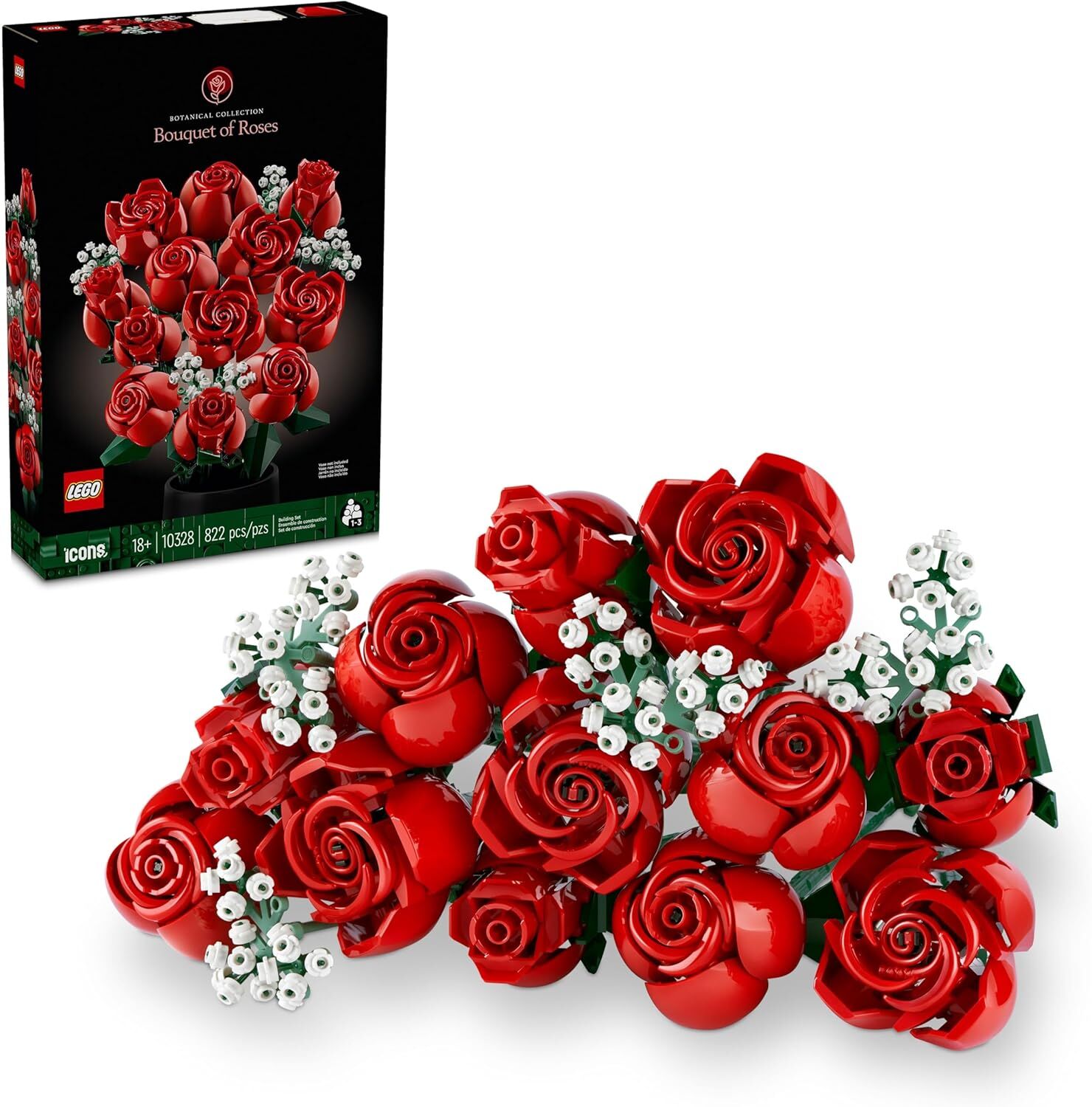LEGO Icons Gül Buketi 10328 - Yetişkinler için Dekoratif, Koleksiyonluk ve Sergilenebilir Yaratıcı Çiçek Model Yapım Seti (822 Parça)