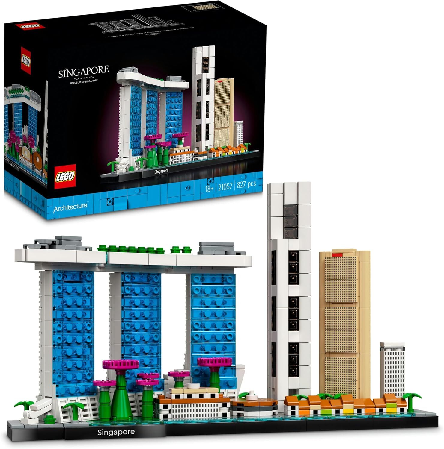 LEGO® Architecture Şehir Yapıları Koleksiyonu: Singapur 21057 - Yetişkinler için Koleksiyonluk Sergilenebilir Model Yapım Seti (827 Parça)