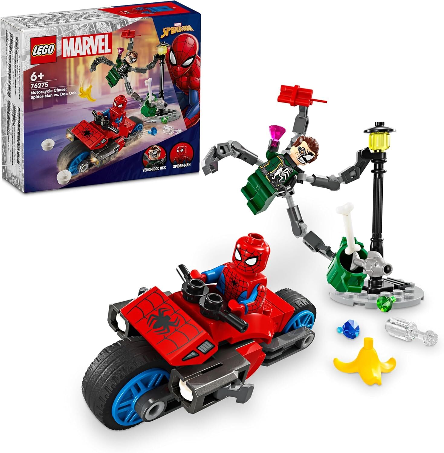 LEGO Marvel Motosiklet Takibi: Örümcek Adam Doktor Oktopus’a Karşı 76275-6 Yaş ve Üzeri Süper Kahraman Seven Çocuklar için Yaratıcı Oyuncak Yapım Seti (77 Parça)