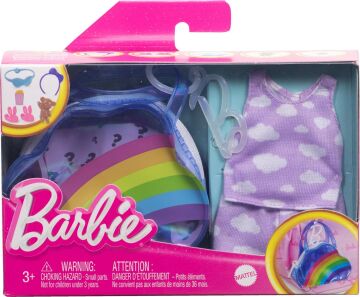 Barbie Premium Rainbow Cloud Moda Çanta, Mor Pijama, Pembe Terlik ve Aksesuarlar