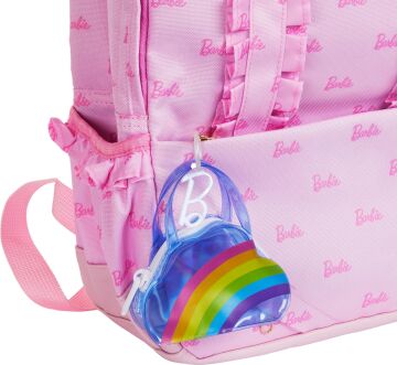 Barbie Premium Rainbow Cloud Moda Çanta, Mor Pijama, Pembe Terlik ve Aksesuarlar