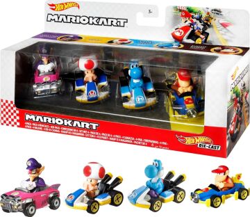 Hot Wheels Mario Kart Aracı 4'lü Paket, 4'lü Fan-Favorit Karakteri Seti, 1 Özel Model İçerir, 3 Yaş ve Üzeri Çocuklar ve Hayranlar için Koleksiyon Hediyesi