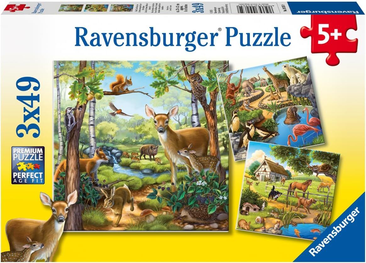 Ravensburger 92659 Dağ Hayvanları Çocuk Puzzle, Çok Renkli, 3x49 Parça