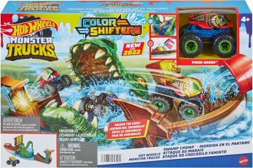 Hot Wheels Monster Trucks Renk Değiştiren Araçlar Timsahtan Kaçış Oyun Seti, 4 yaş ve üzeri, HGV14