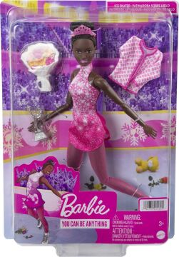 Barbie Buz Pateni Sporcusu Bebek (30 cm), pembe elbiseli, ceket, gül buketi ve ödül, 3 yaş ve üzeri HCN31