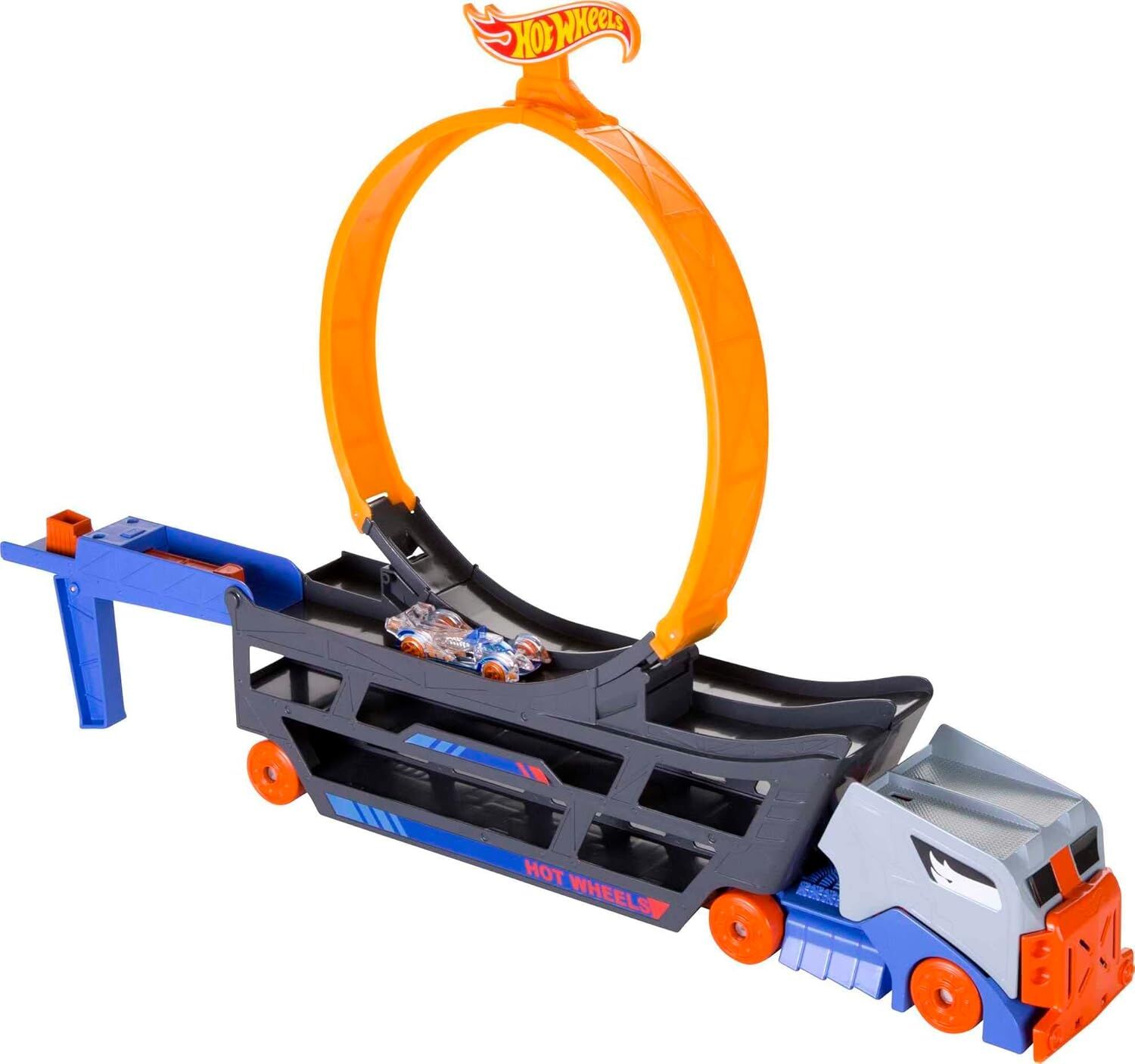 Hot Wheels Standlı Tır, 18 Araç Kapasiteli, Çemberli, Fırlatıcılı, GCK38