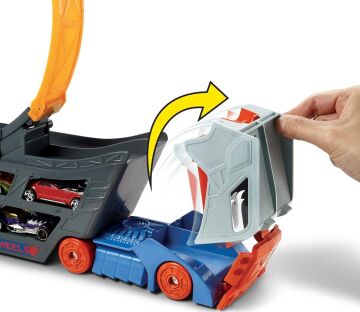 Hot Wheels Standlı Tır, 18 Araç Kapasiteli, Çemberli, Fırlatıcılı, GCK38