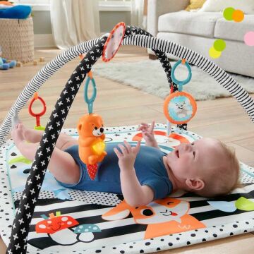 Fisher Price Neşeli Hayvanlar 3'ü 1 Arada Jimnastik Merkezi, bebek oyun minderi, karın üstünde oynamaya uygundur ve taşınabilir HBP41