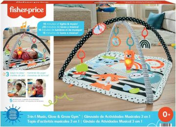 Fisher Price Neşeli Hayvanlar 3'ü 1 Arada Jimnastik Merkezi, bebek oyun minderi, karın üstünde oynamaya uygundur ve taşınabilir HBP41