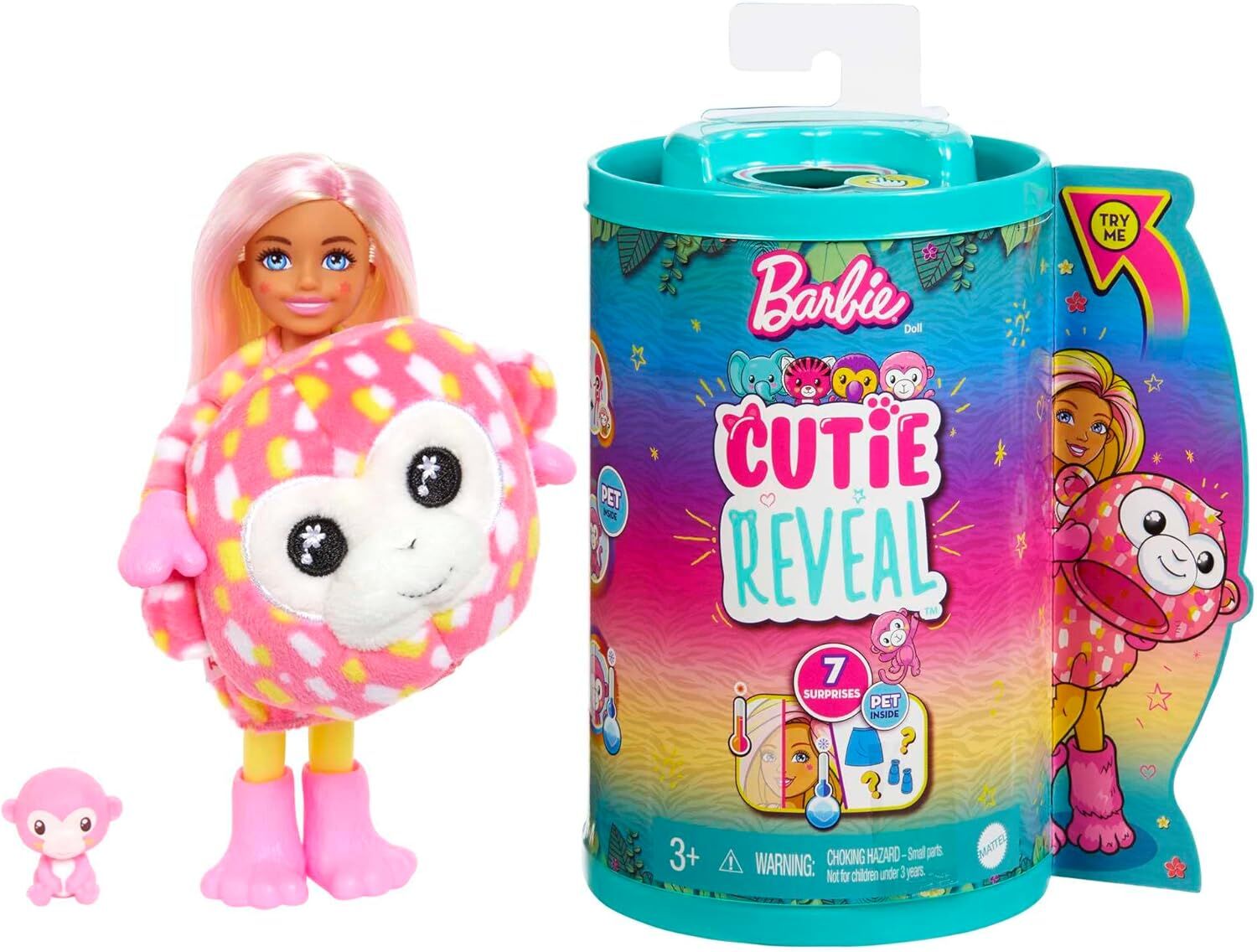 Barbie Cutie Reveal Bebekler Chelsea Tropikal Orman Serisi - Maymun, 3 yaş ve üzeri, HKR14