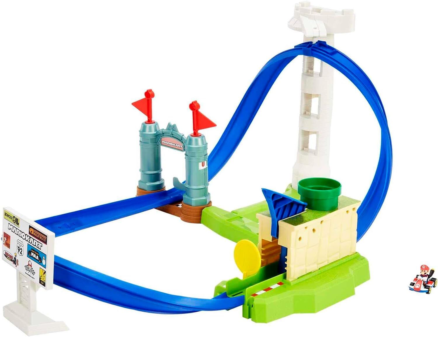 Hot Wheels Mario Kart Keskin Dönüşler Pist Seti, bilgisayar oyunundan ilham alan oyun seti, Mario Kart aracı dahil, 3 yaş ve üzeri HGK59