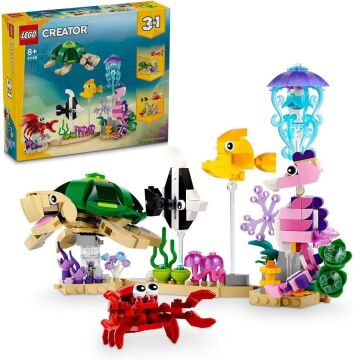 LEGO Creator Deniz Hayvanları 31158-8 Yaş ve Üzeri Çocuklar için Balık, Kaplumbağa ve Yengeç Model Seçenekleri İçeren 3’ü 1 Arada Yaratıcı Oyuncak Yapım Seti (421 Parça)
