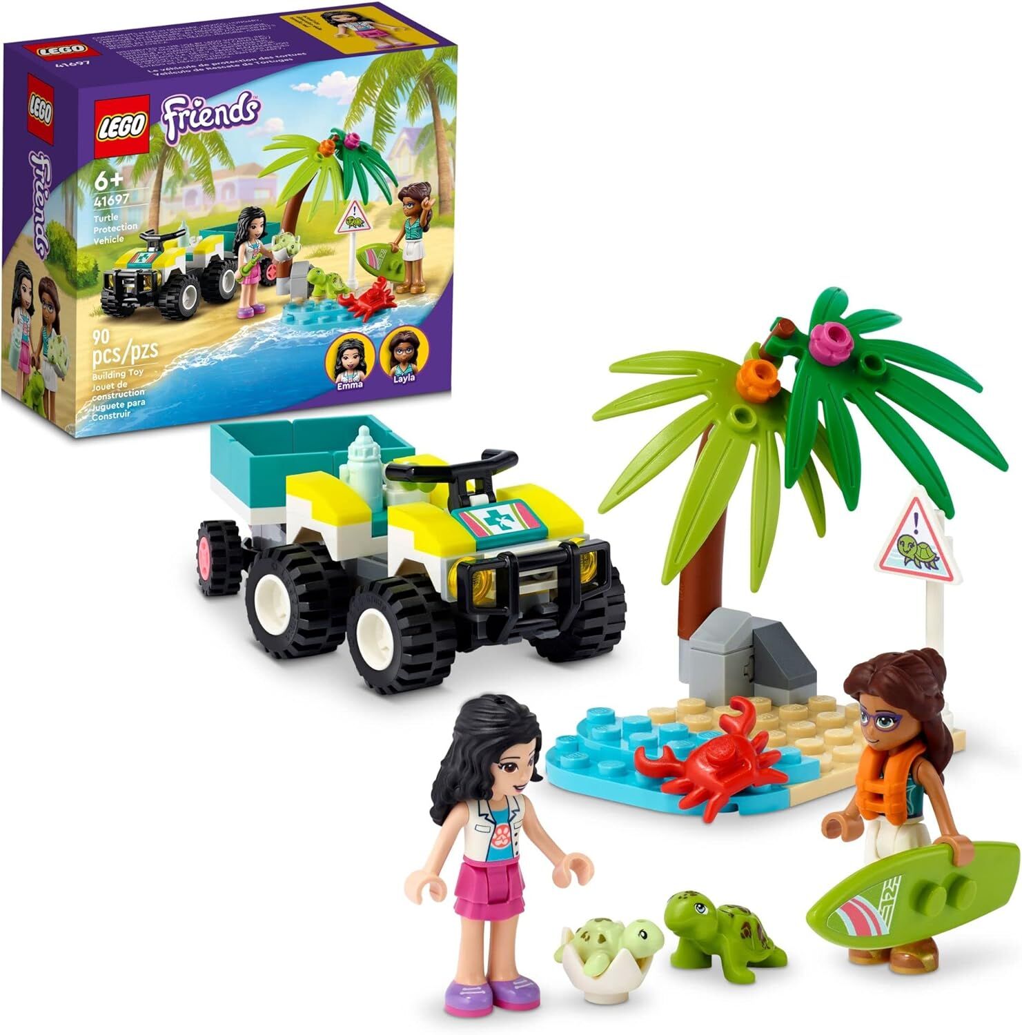 LEGO 41697 Arkadaş Kaplumbağa Koruma Aracı, Deniz Hayvan Kurtarma Oyuncak 6 Yaşındaki Çocuklar için, Plaj ATV Arabası Römork Bina Seti, Yaz Serisi
