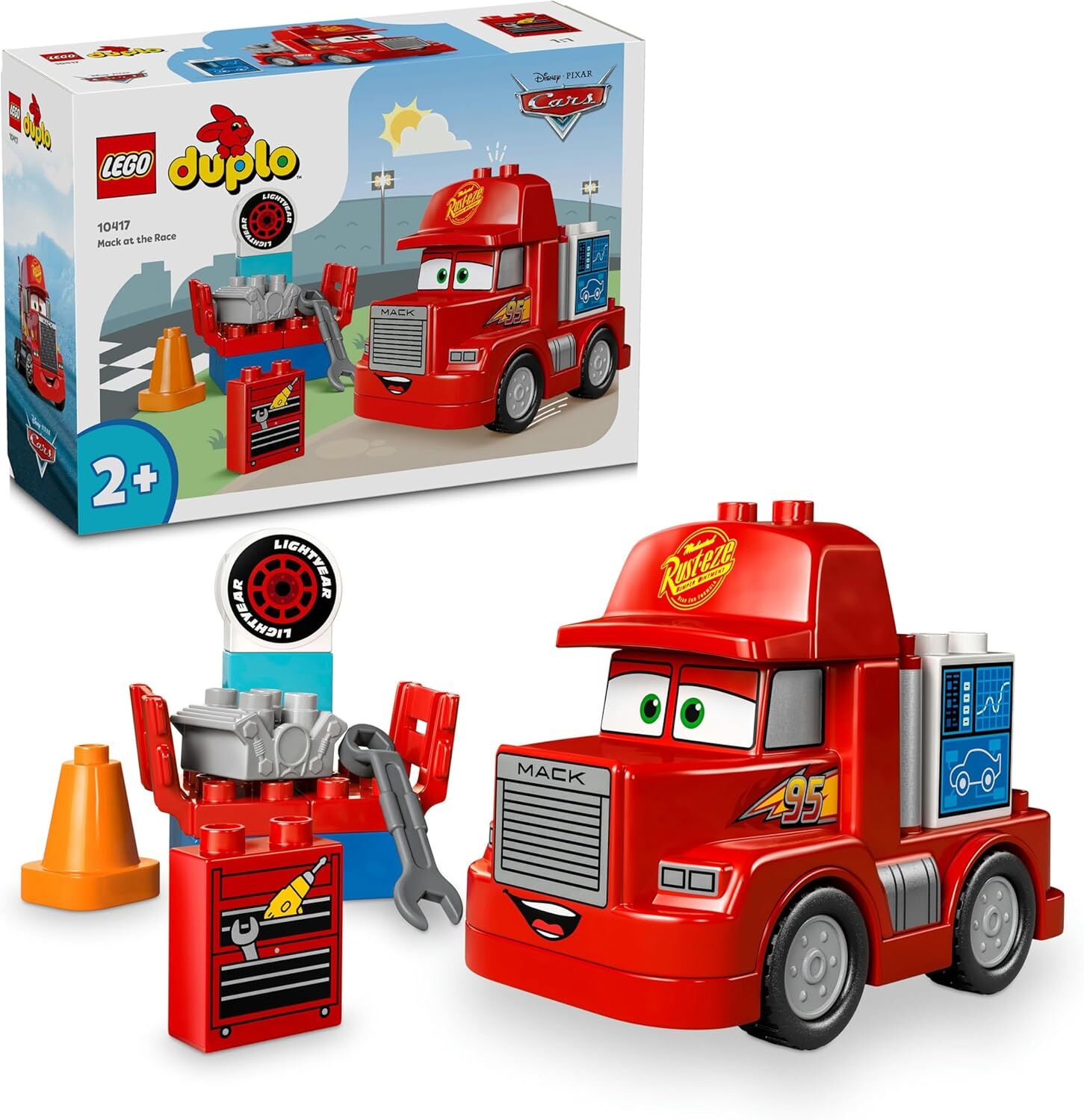 LEGO® DUPLO® | Disney ve Pixar Arabalar Mack Yarışta 10417-2 Yaş ve Üzeri Çocuklar için Eğitici Oyuncak Yapım Seti (14 Parça)