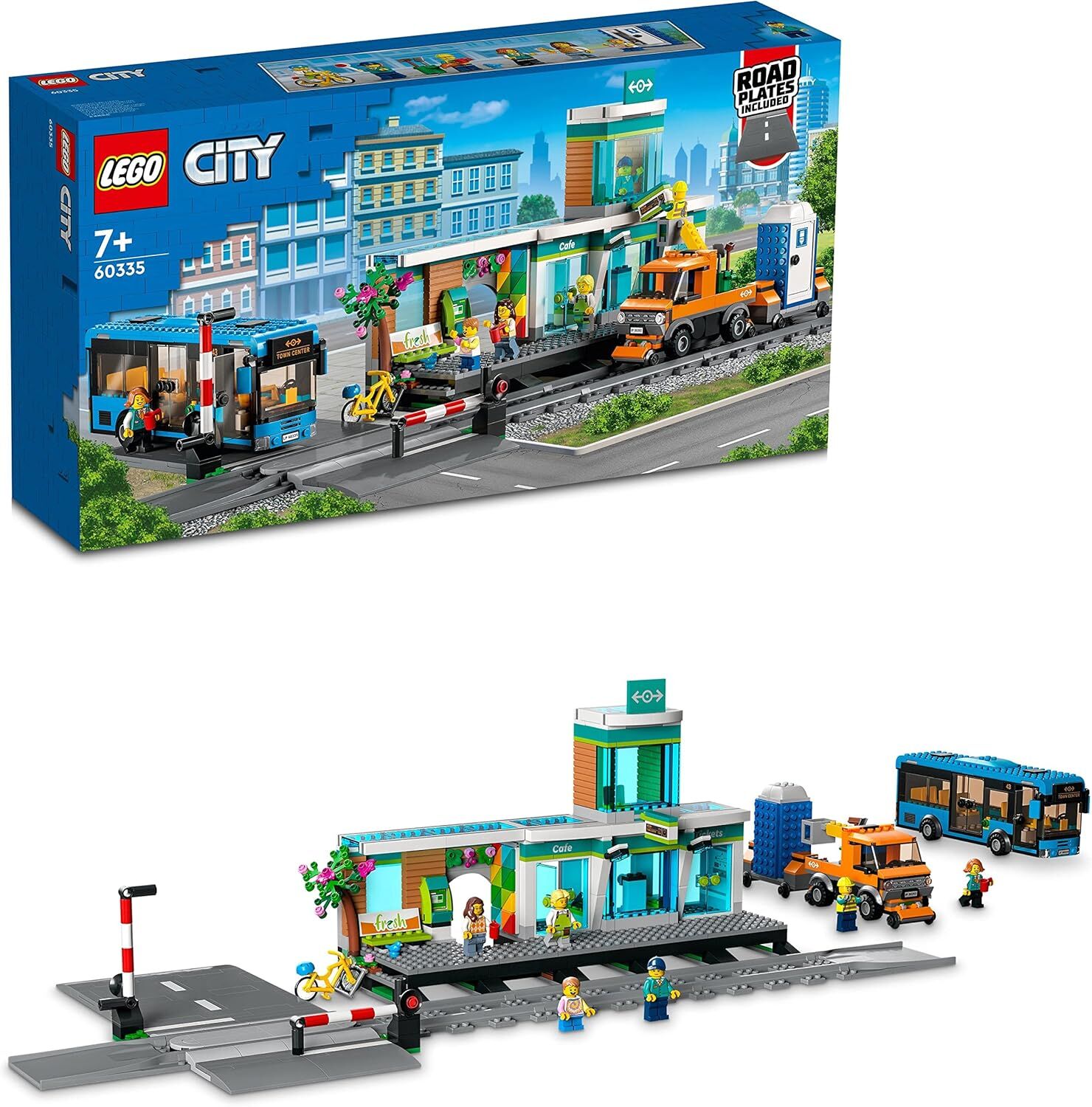 LEGO® City Tren İstasyonu 60335-7 Yaş ve Üzeri Çocuklar için Demiryolu Kamyonu, Otobüs ve Hemzemin Geçit İçeren Oyuncak Yapım Seti (907 Parça)