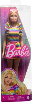 Barbie HPF73 - Barbie bebek, çocuk oyuncağı ve hediyeler, sarışın bebek, diş teli ve gökkuşağı elbisesi, Barbie moda tutkunları, kıyafet ve aksesuarlar, 3 yaşından itibaren