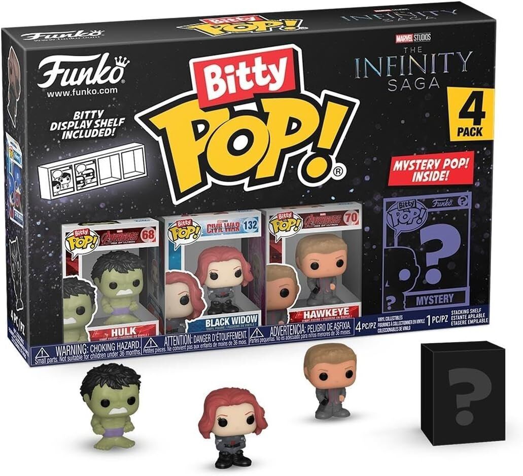 Funko Bitty Pop! Marvel – Hulk 4PK – Hulk, Black Widow, Hawkeye ve Sürpriz Mini Gizem Figürü – 2,2 cm – Marvel Comics Koleksiyonlanabilir – İstiflenebilir raf dahil, hediye fikri