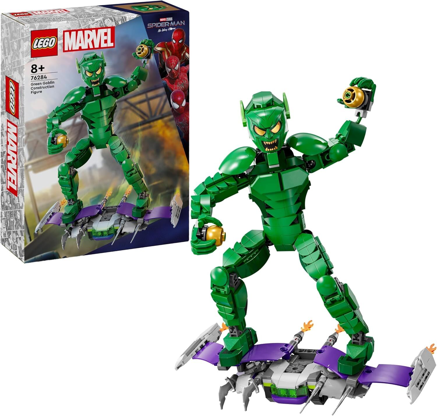LEGO Marvel Green Goblin Yapım Figürü 76284 - Çocuklar için Planör ve Balkabağı Bombaları İçeren Yaratıcı Oyuncak Yapım Seti (471 Parça)