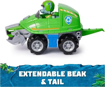 PAW PATROL Jungle Pups Rocky figürlü Kaplumbağa Aracı (temel araç), 3 yaşından büyük çocuklar için oyuncak