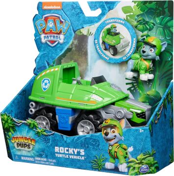 PAW PATROL Jungle Pups Rocky figürlü Kaplumbağa Aracı (temel araç), 3 yaşından büyük çocuklar için oyuncak