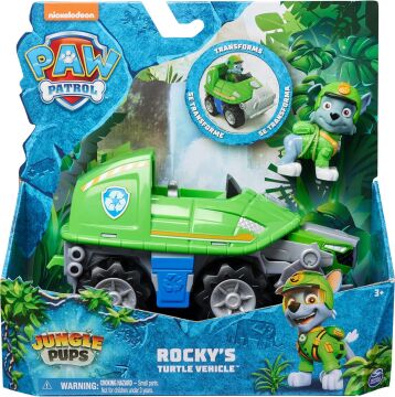 PAW PATROL Jungle Pups Rocky figürlü Kaplumbağa Aracı (temel araç), 3 yaşından büyük çocuklar için oyuncak