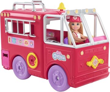 Barbie Chelsea İtfaiye Aracı Oyun Seti, Chelsea (15 cm), itfaiye aracı, 15'ten fazla aksesuar, çıkartmalar, 3 yaş ve üzeri için HCK73