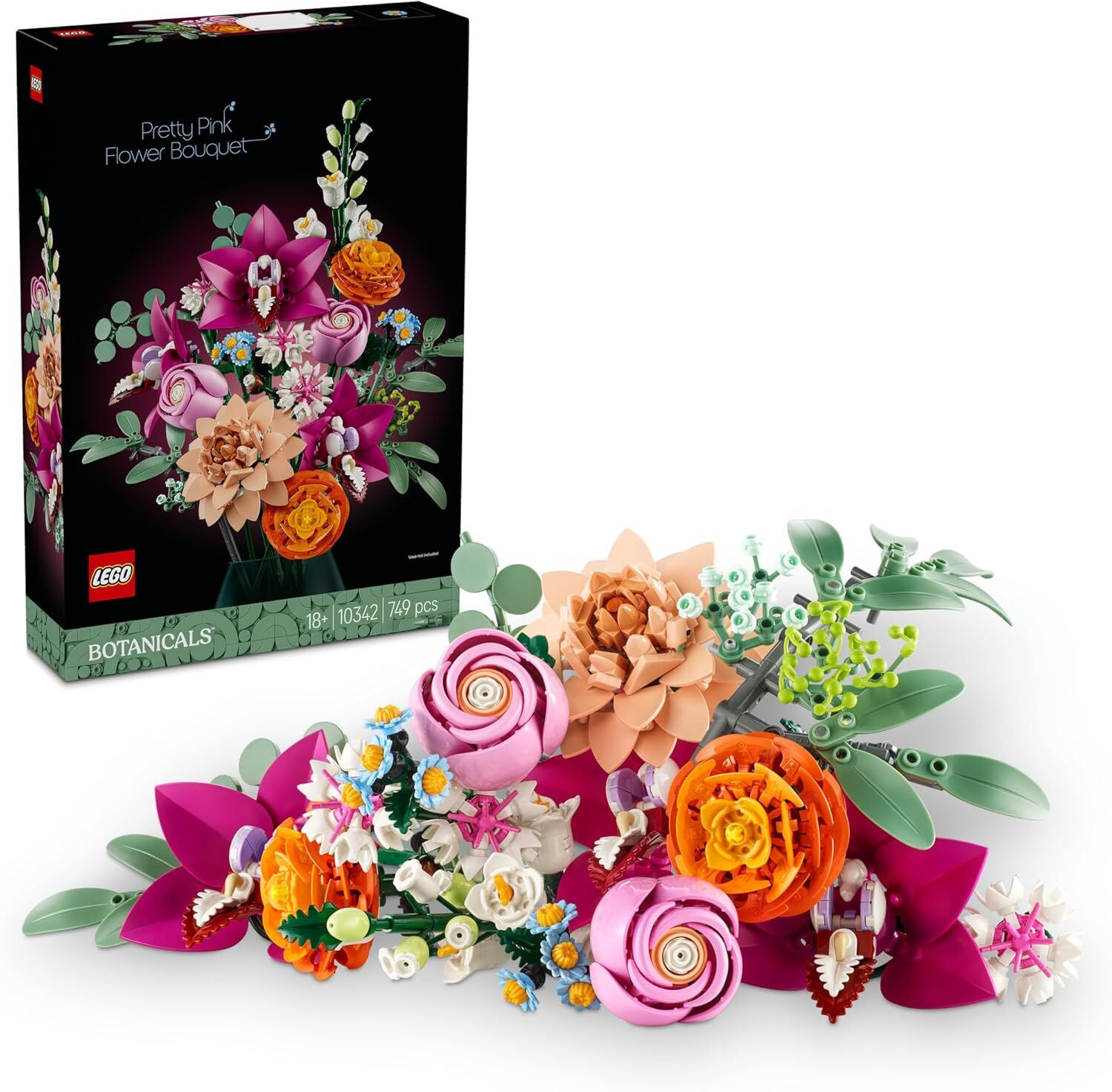 LEGO Botanicals 10342 – Yetişkinler için Gül, Papatya, Peygamber Çiçeği, Okaliptüs, Mürver Çiçeği, Düğün Çiçeği, Orkide, Yıldız Çiçeği ve Çan Çiçeği İçeren Çiçek Yapım Seti, Hediye Fikri (749 Parça)