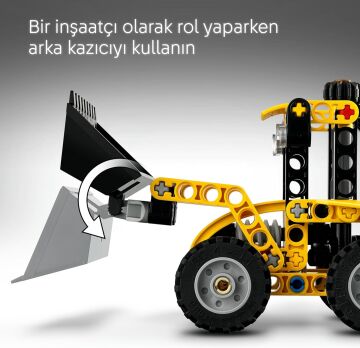 LEGO Technic Kazıcı Yükleyici 42197 – 7 Yaş ve Üzeri Kız ve Erkek Çocukları için Arka Kazıcı, Kepçe ve Dengeleyici İçeren Yapım Seti, Hediye Fikri (104 Parça)