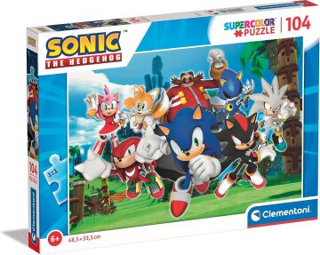 Clementoni - 27159 - Süper Renkli Yapboz Sonic - 104 Parça - Yapboz 6 Yaşından İtibaren 104 Parça, Özel Aydınlatma ve Renk Yoğunluğu ile Renkli Çocuk Yapbozu, Çocuklar için Beceri Oyunu